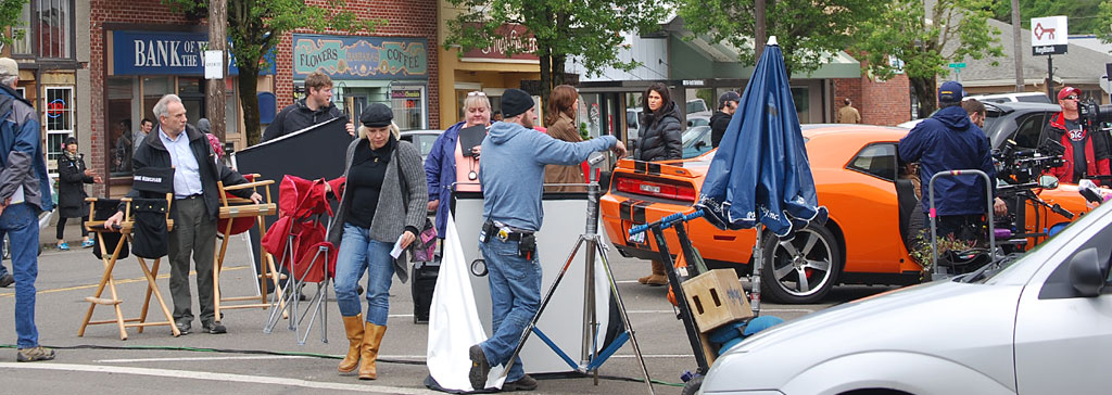Crew on a set moving equiptment