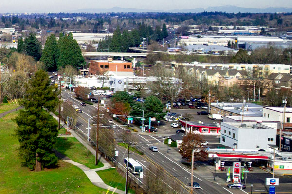 An aerial view of the Milwaukie Riverfront