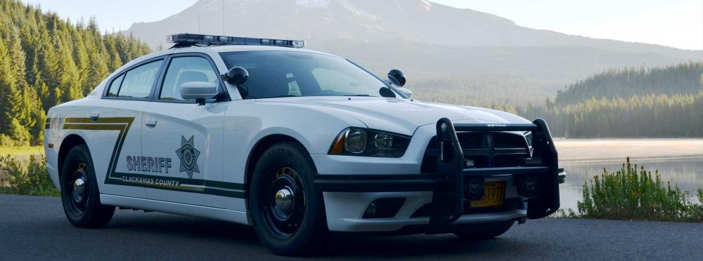 Patrol car in front of Mt Hood