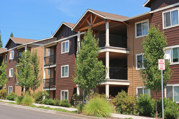 Row of apartments on a street