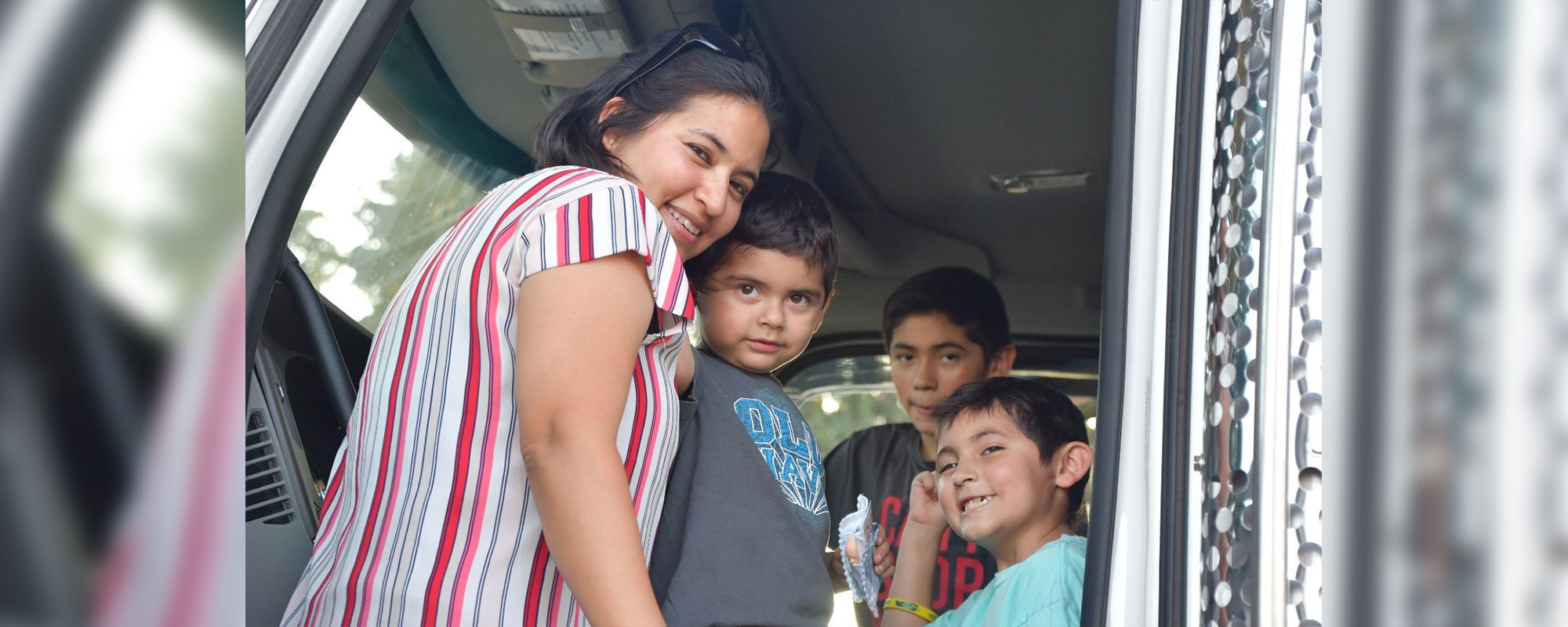 Children inside a big rig