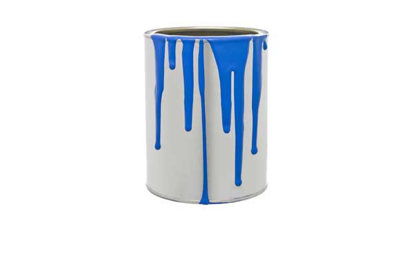 Paint can with dripping blue paint