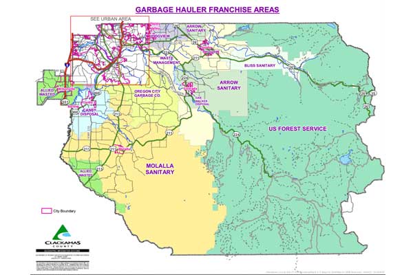 Map of rural garbage and recycling companies