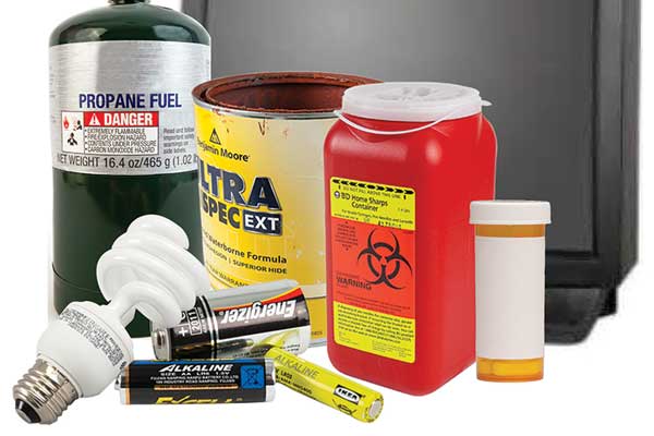 Common household hazardous waster, like batteries and propane