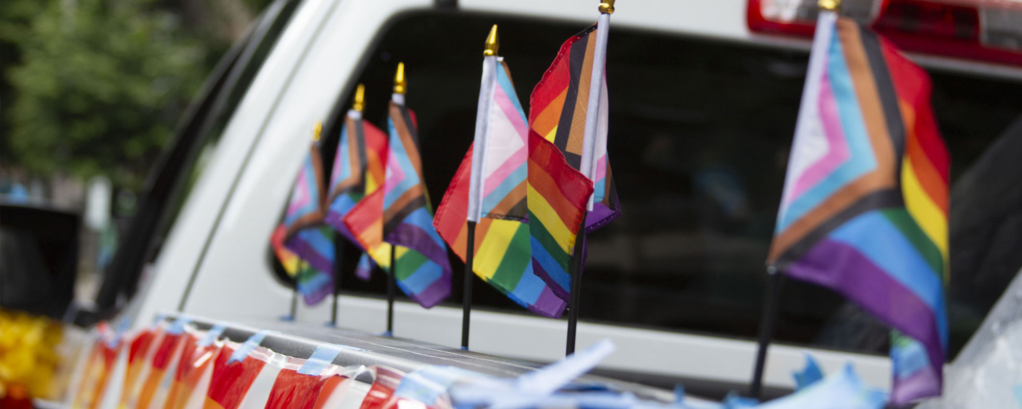 Flags flying on a truck