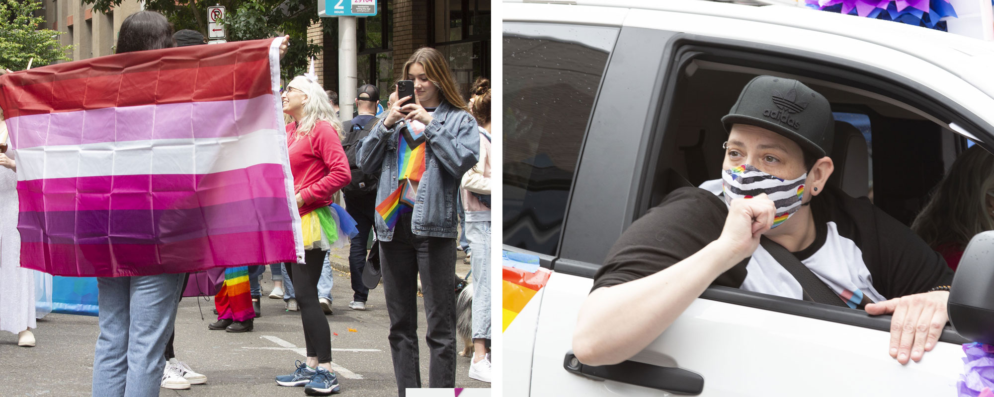 People holding flags at the pride parade