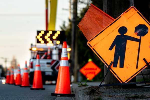 Signs near road construction