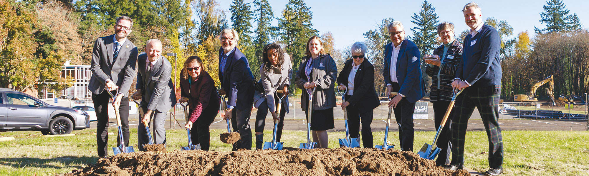 County Commissioner Paul Savas (second from left), along with other state and local officials, broke ground to begin the construction of Marylhurst Commons.