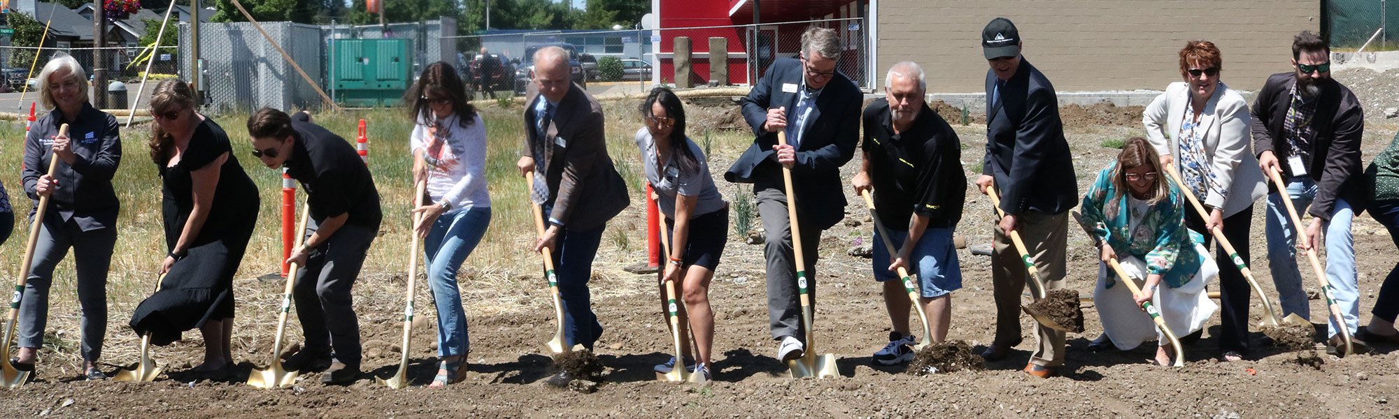 Community leaders breaking ground at the site of the new Gladstone Library