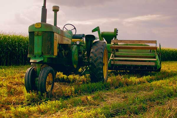 Green tractor in field