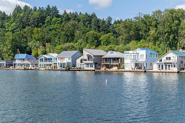 Boathouses on the river