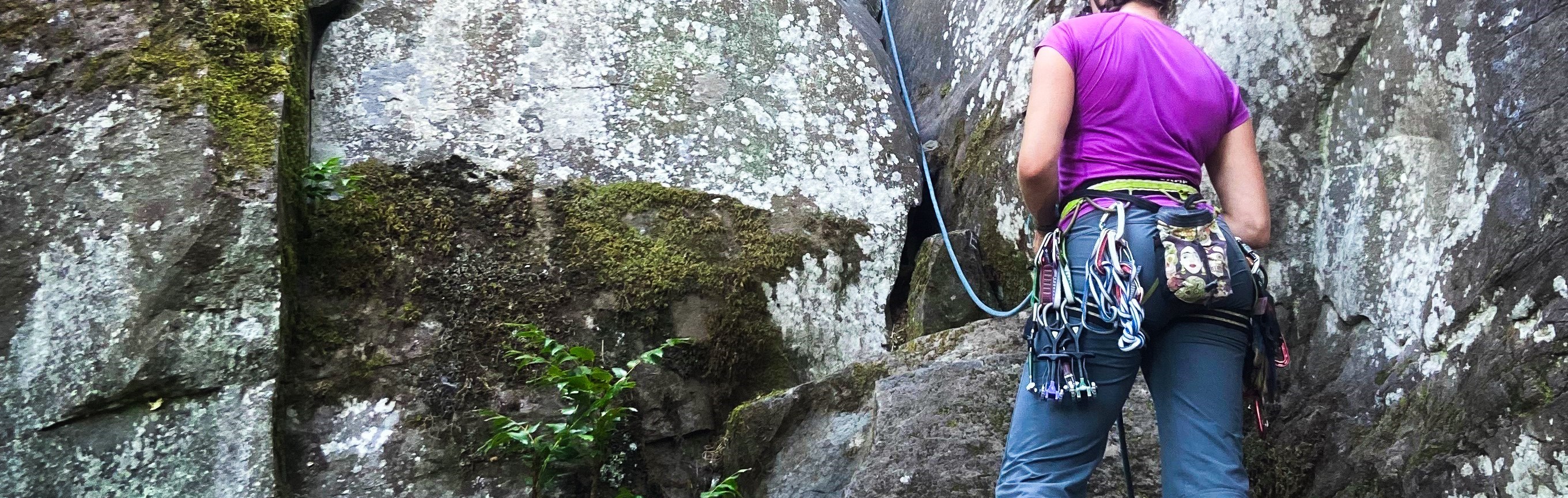 image of woman rock climbing in from of rock face at Madrone Park