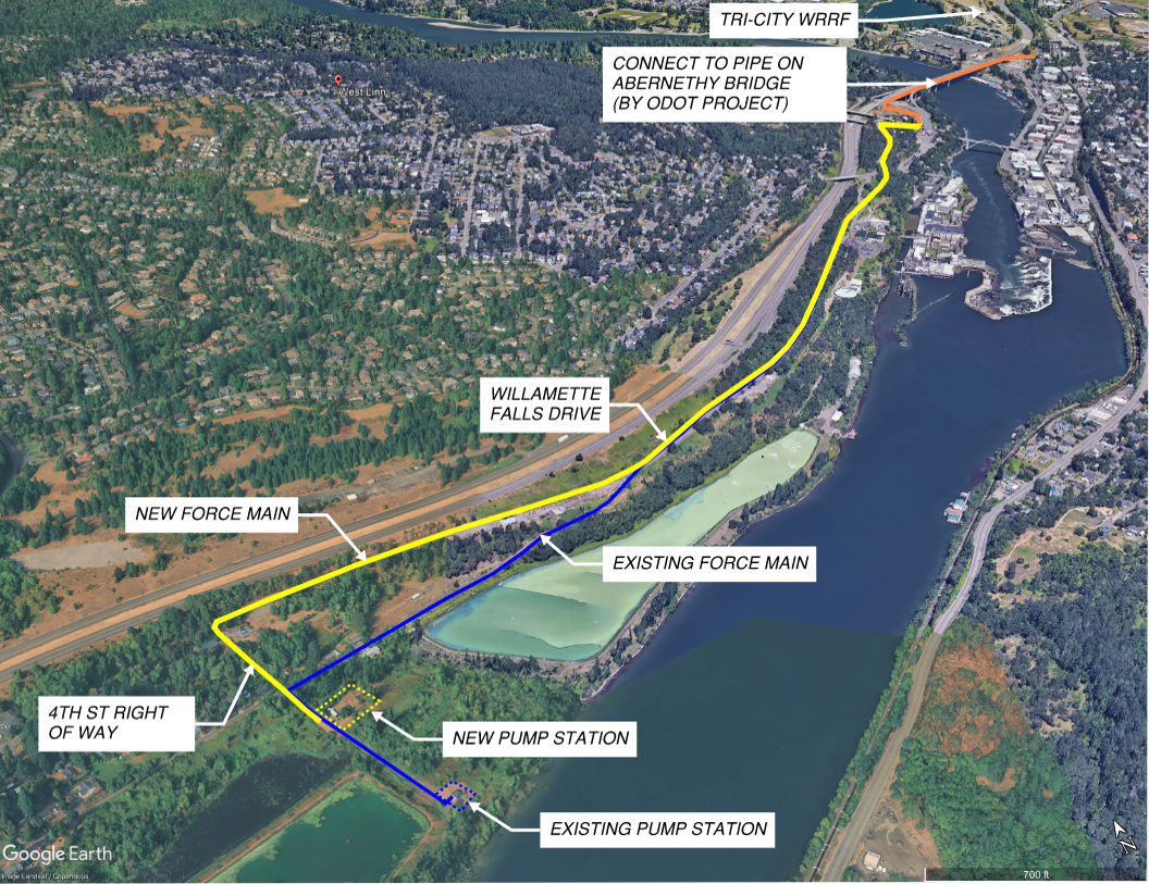 Map showing new force main alignment