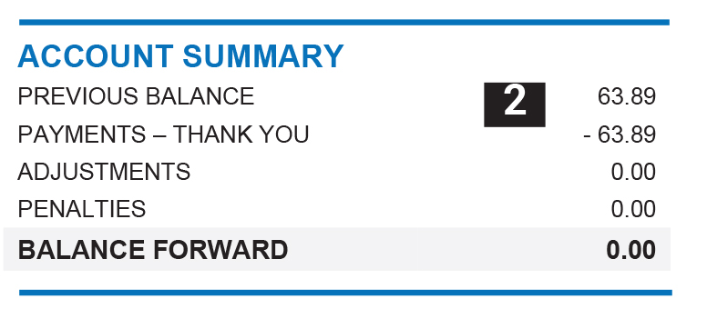 shows where on the bill to find the account summary