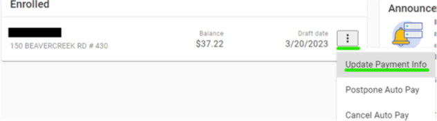 showing where to find the Update Payment info