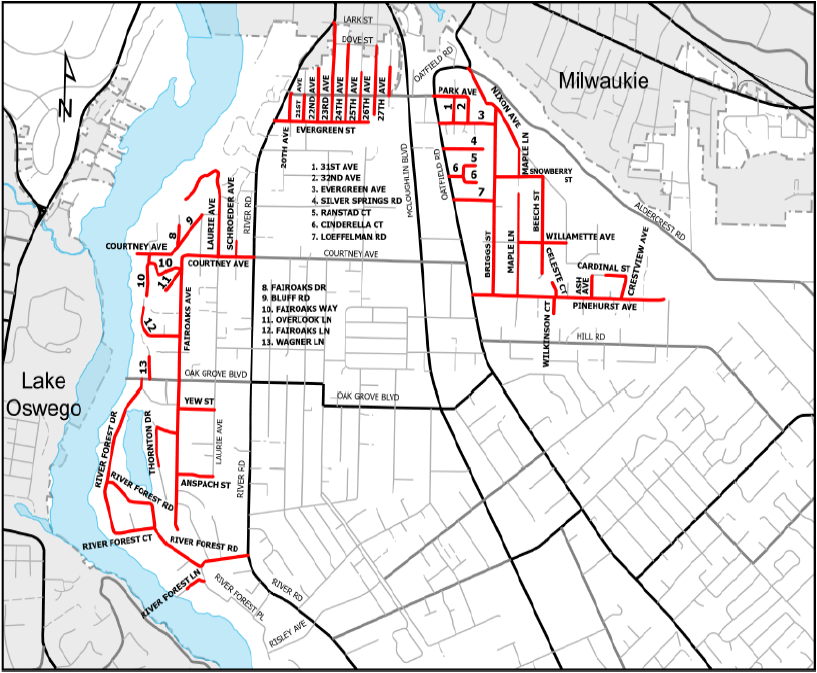 Map of 2026 road sealant projects in the Oak Grove area as described
