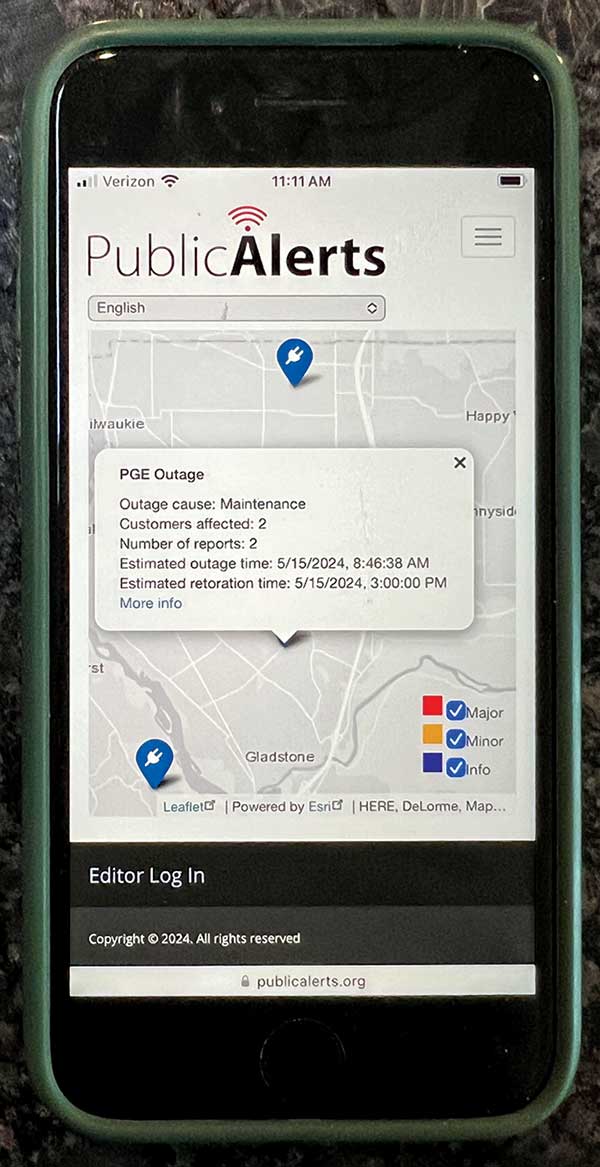PublicAlerts on a cell phone
