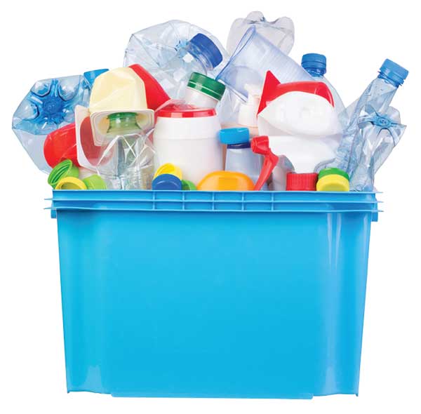 Recycleing tub filled with plastic items