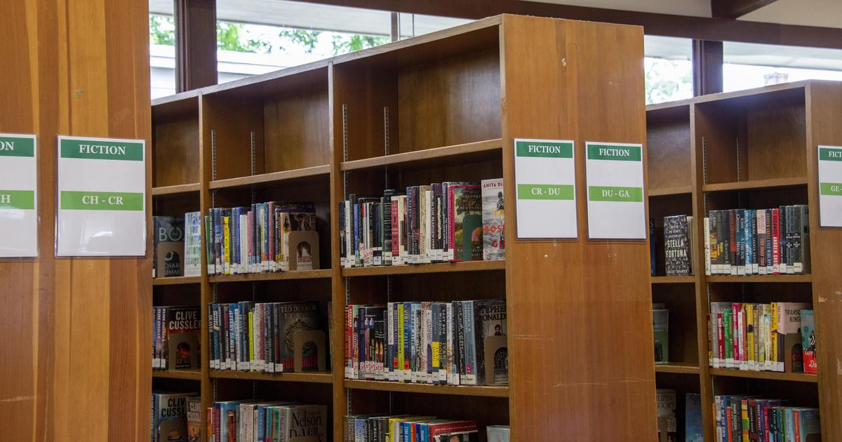 Shelves lined with books