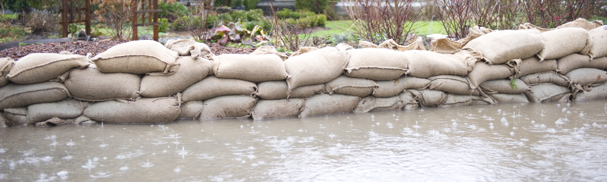 Sandbags stacked preventing flood waters