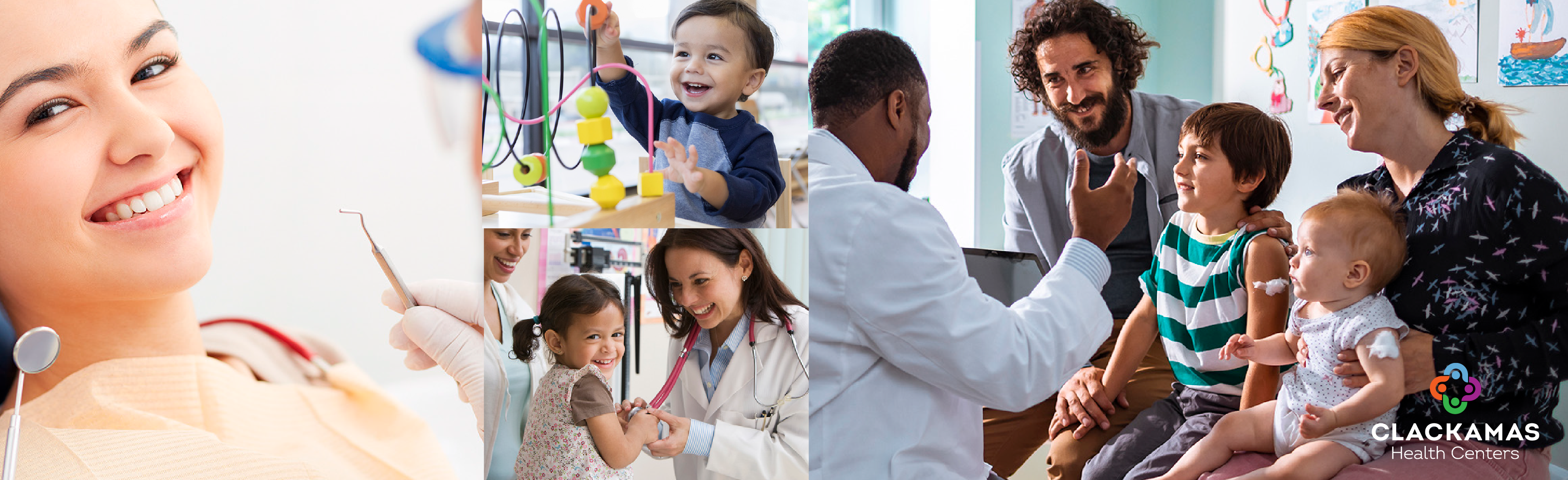 Montage of images of families with physicians 