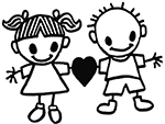 Simple drawing of two children holding a heart