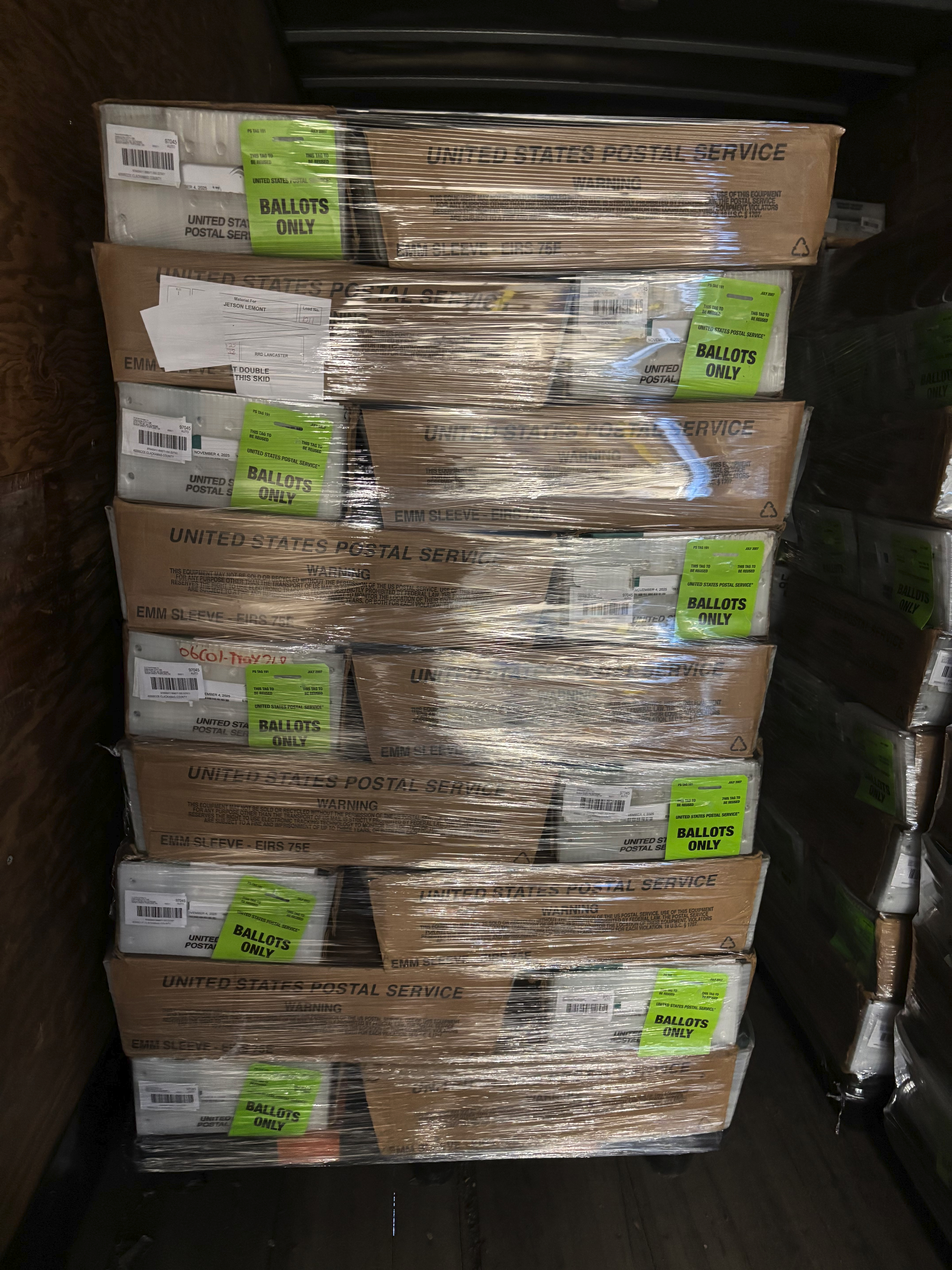 Clackamas County Elections transports ballots to the USPS