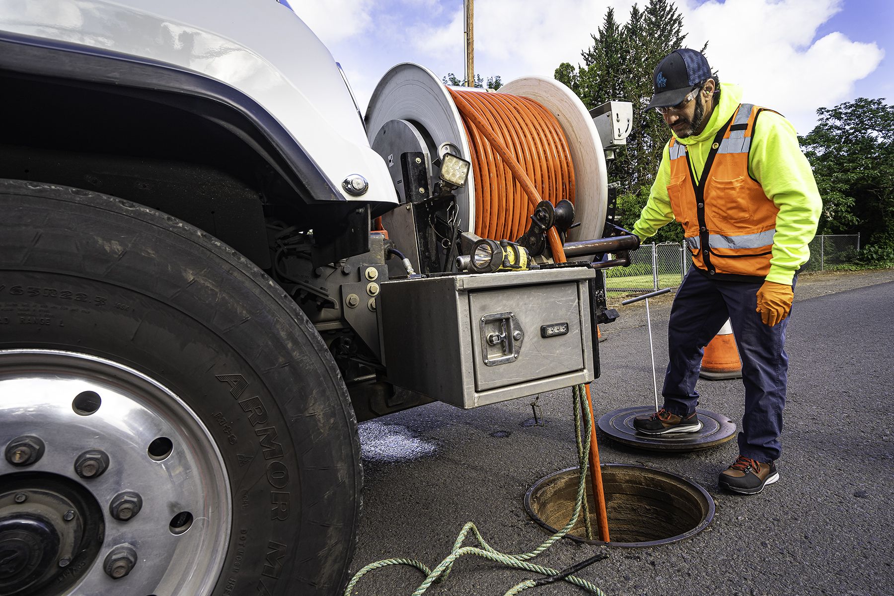 WES field operations cleaning a collection system pipe