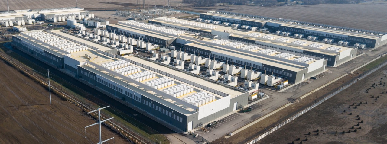 Arial of large data center located in rural area