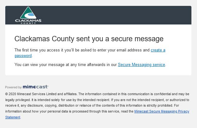 Screenshot of secure email message
