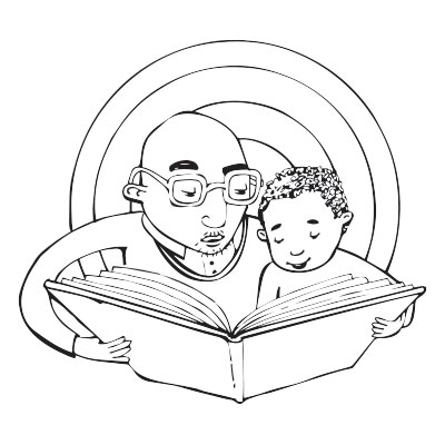 Father and son reading