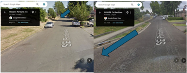 Street photos showing narrowing of the street