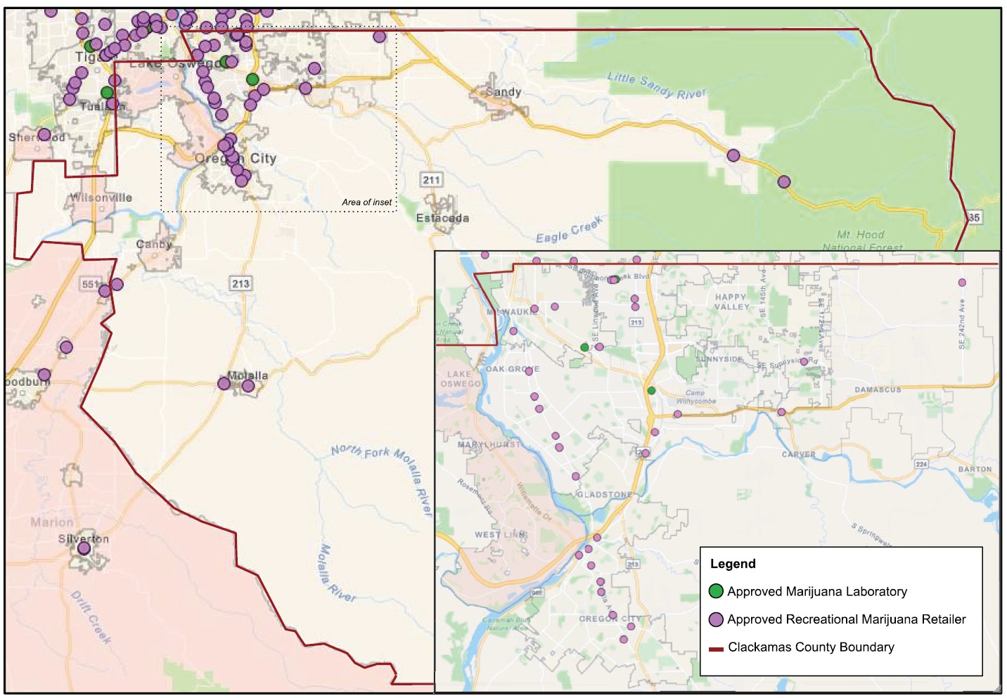 Map of approved marijuana retail and lab locations