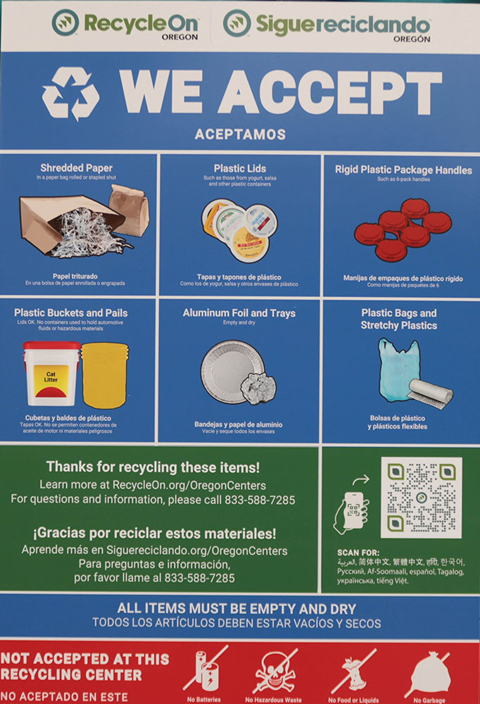 RecycleOn poster to show what they accept