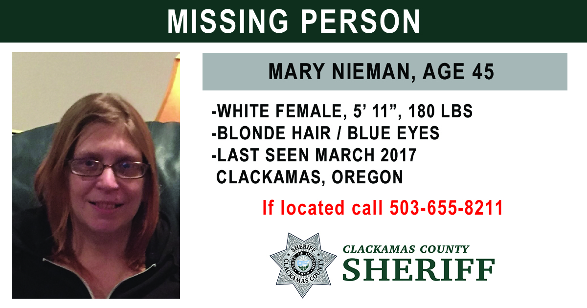 Photo of missing person Mary Neiman