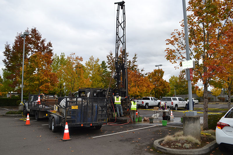 Prep work for the new county courthouse began in October 2021 with soils testing on Clackamas County's Red Soils Campus in Oregon City.