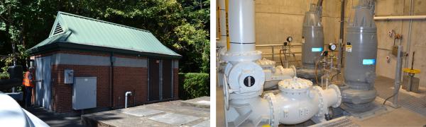 Interior and exterior photos of different pump stations