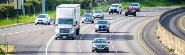 Cars and trucks on a local roadway