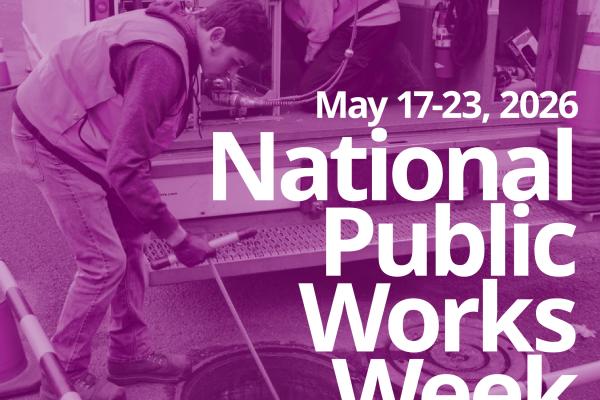 Man working on a road crew with the words "National Public Works Week"