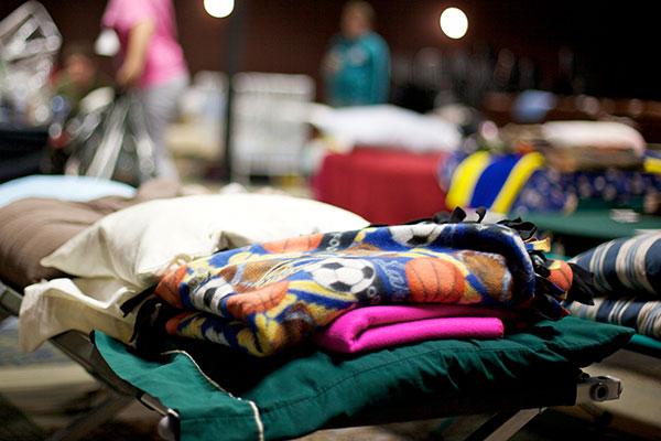 Blankets on cots