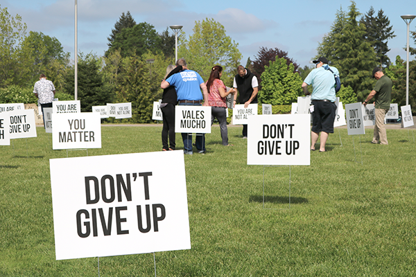 Signs of hope planted in the grass