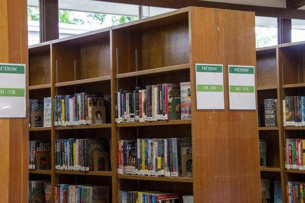 Shelves lined with books