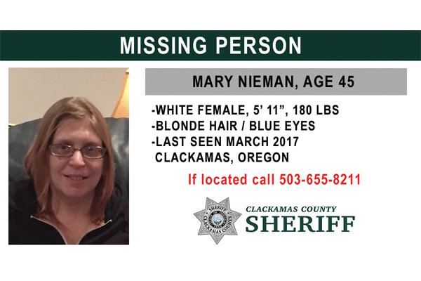 Photo of missing person Mary Nieman