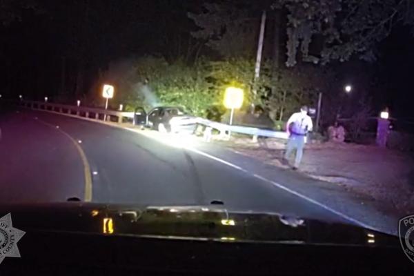 Scene of crashed vehicle on Wilsonville Road