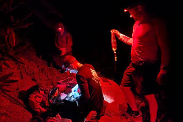 SAR treating hiker with heat exhaustion