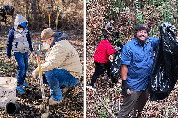 People clean up river beds