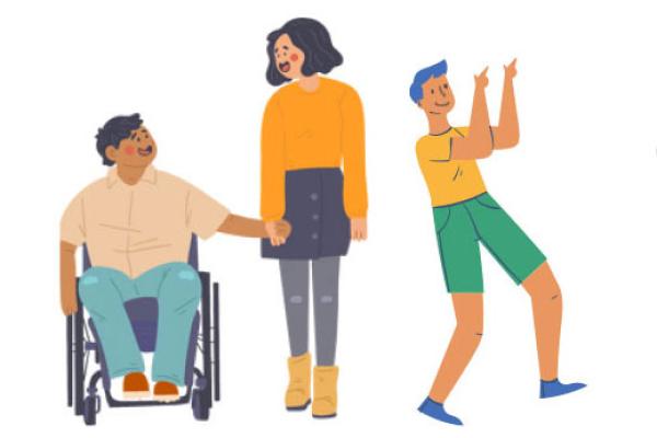 person in wheelchair and walking together