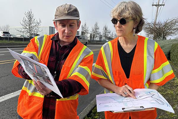 Staff in hi vis vests