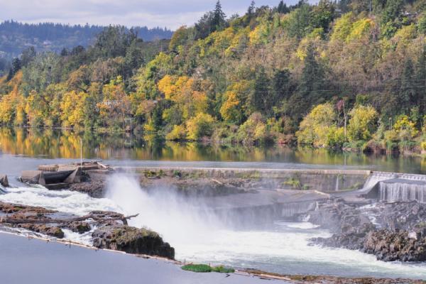 Willamette Falls on the Willamette river in Oregon City, Oregon.