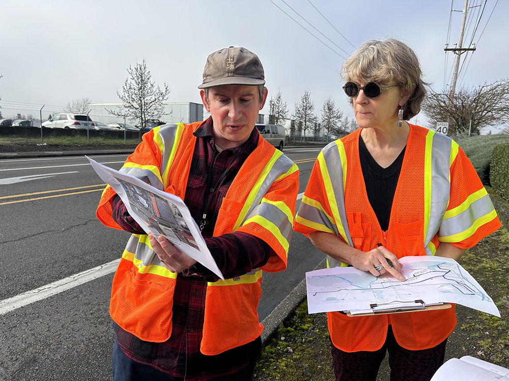 Staff in hi vis vests